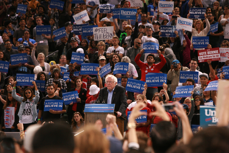 A Bernie Sanders rally in California (Photo: Jim Steinfeldt/Getty)